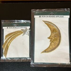 Vintage shooting star & moon beaded iron on appliqués